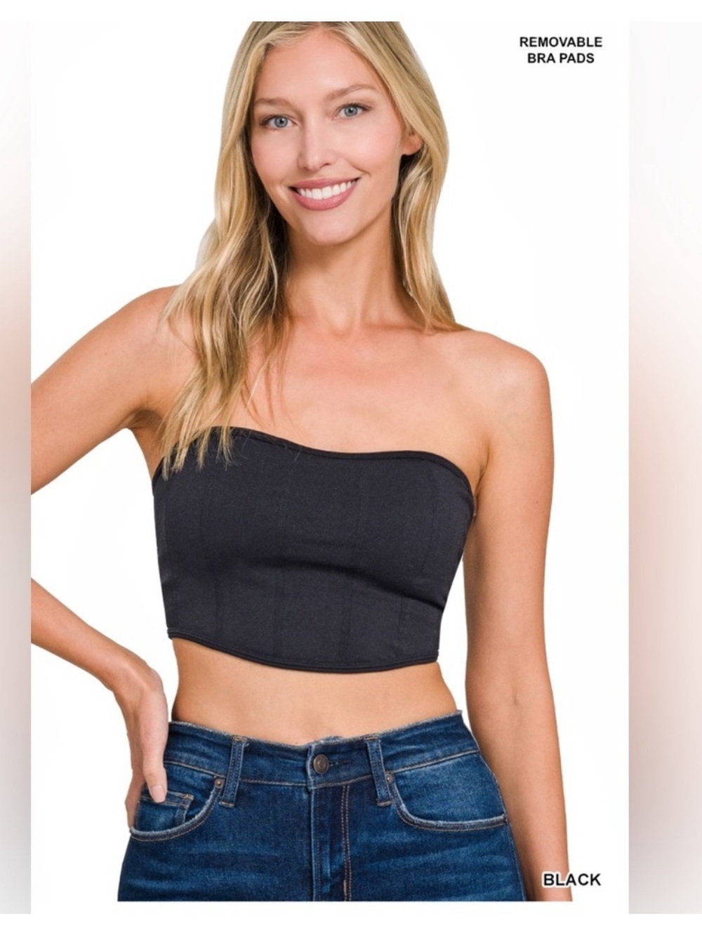 Zenana Outfitters Black Ribbed Bandeau Tube Top Crop Top S/M Y2K Basic